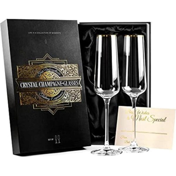 Copas de regalo de champán con borde dorado Juego de 2_1