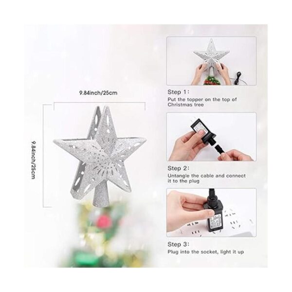 Decoración para árbol de Navidad con estrella iluminada_5