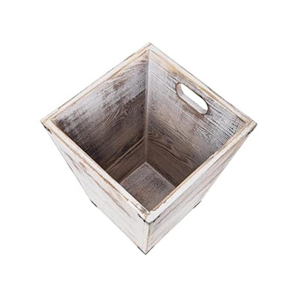 Cubo de basura cuadrado de madera estilo granja con asas_3