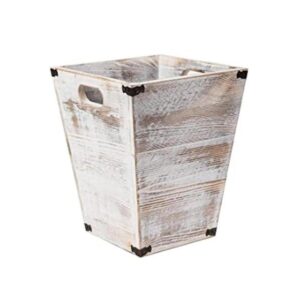 Cubo de basura cuadrado de madera estilo granja con asas_1
