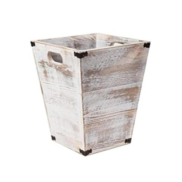 Cubo de basura cuadrado de madera estilo granja con asas_1