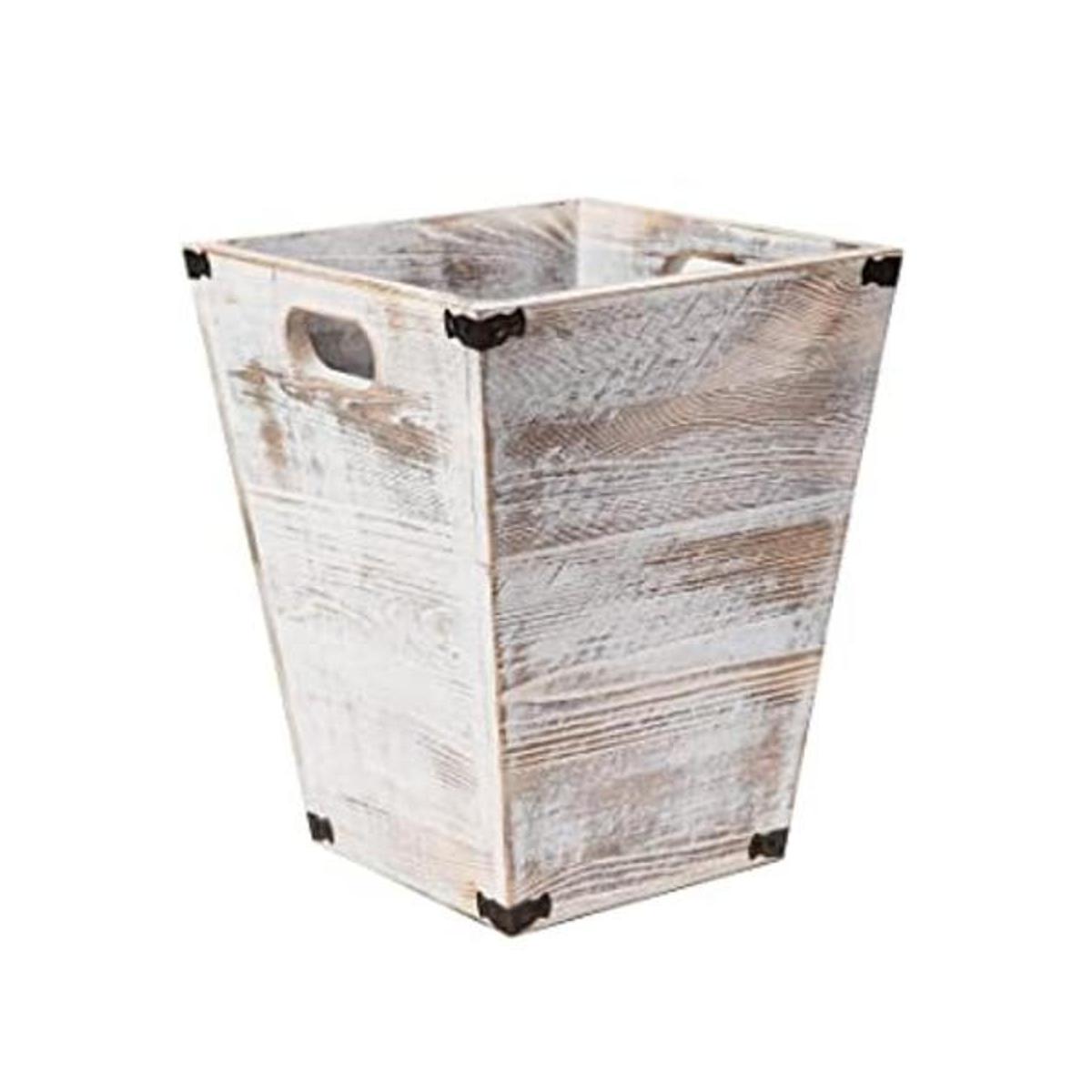 Cubo de basura cuadrado de madera estilo granja con asas