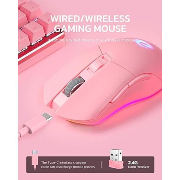 DAREU Ratón inalámbrico para juegos con cable rosa DAREU_3