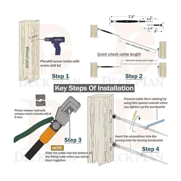 Deck Man T316Kit de rieles de cable de acero inoxidable_5