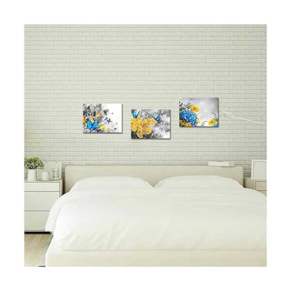 Kalormore 3 piezas negro blanco amarillo flores lienzo_4