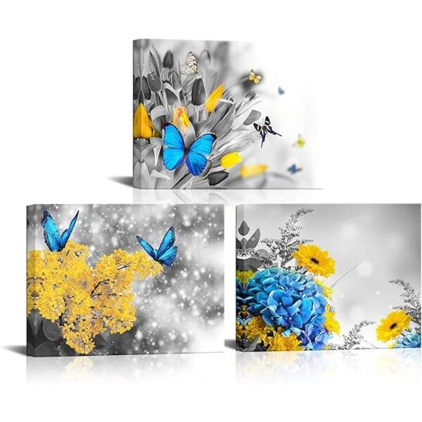 Kalormore 3 piezas negro blanco amarillo flores lienzo_1