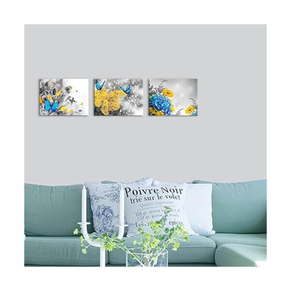 Kalormore 3 piezas negro blanco amarillo flores lienzo_5