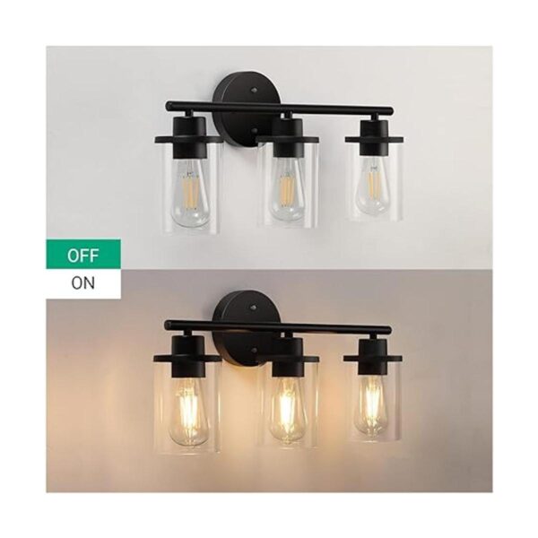 EDISHINE Lámpara de tocador de baño 3 luces negras claras_5