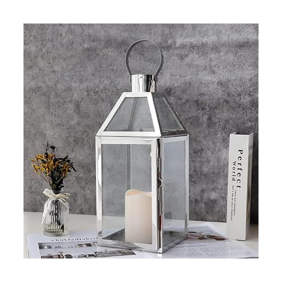 JHY Design Faroles decorativos plateados de acero