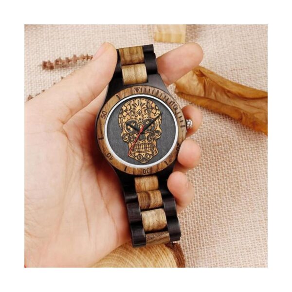 Mens Wood Watches Handmade Woooden Analog Quartz Skeleton