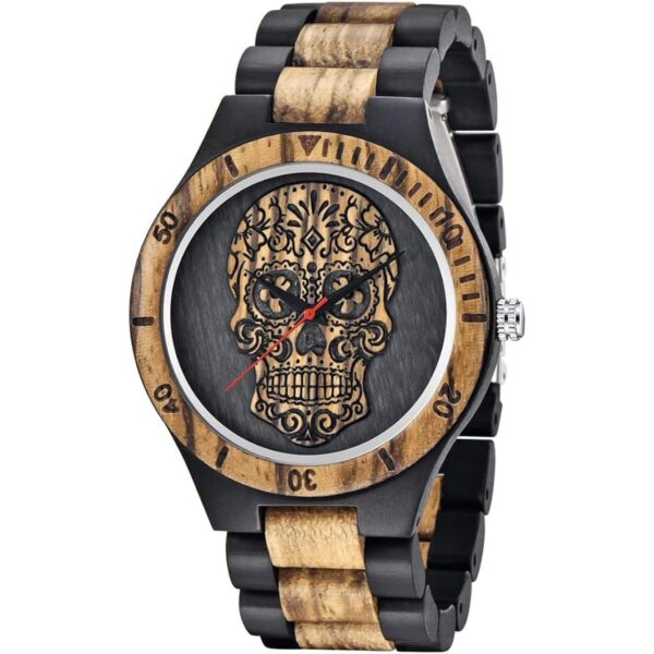 Mens Wood Watches Handmade Woooden Analog Quartz Skeleton