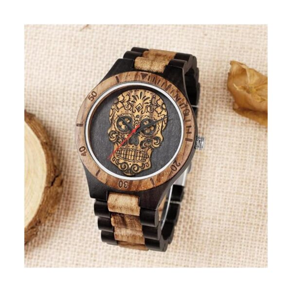 Mens Wood Watches Handmade Woooden Analog Quartz Skeleton