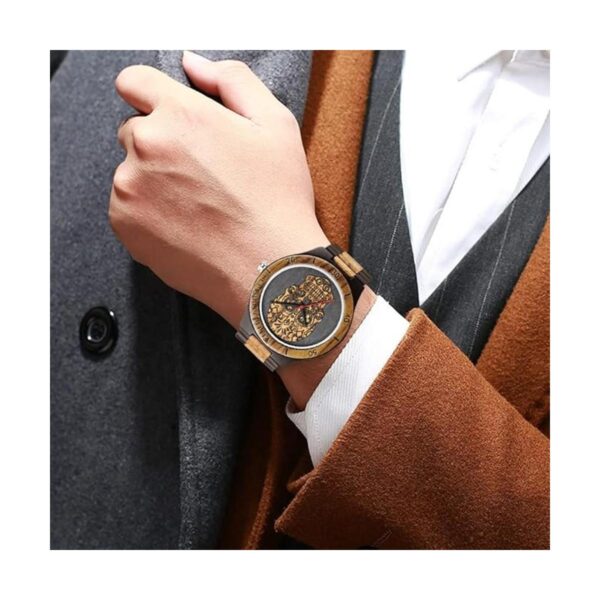 Mens Wood Watches Handmade Woooden Analog Quartz Skeleton