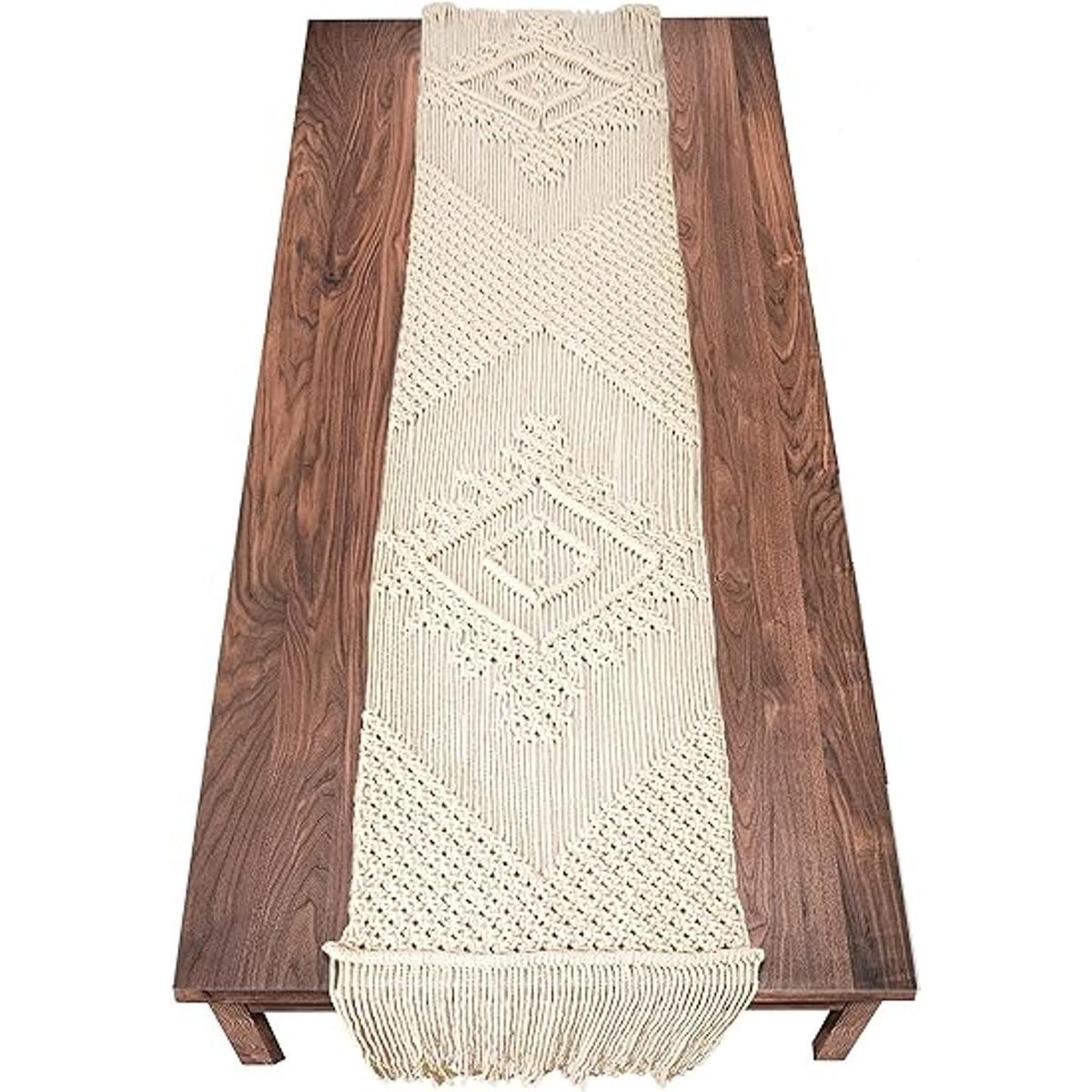 LIVALAYA Camino de mesa de macramé de 112 pulgadas de