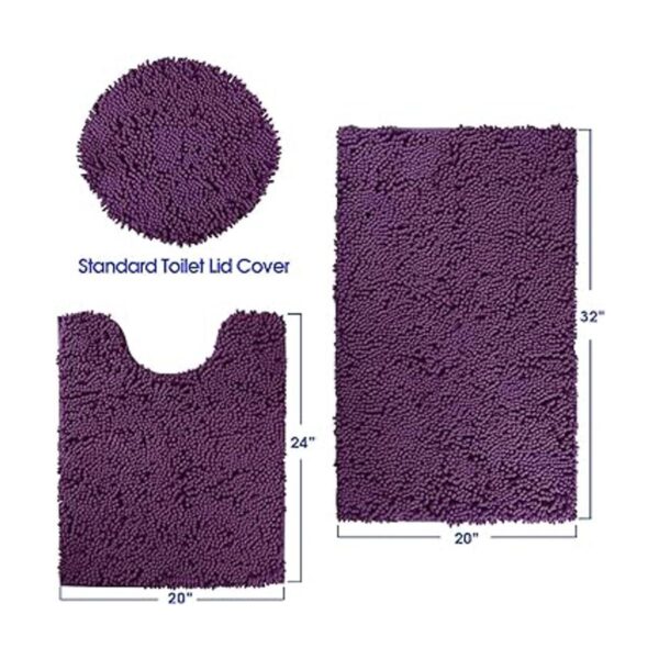 HOMEIDEAS Juego de 3 alfombras de baño de color morado_3