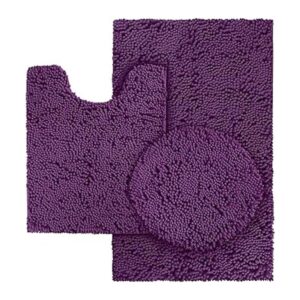 HOMEIDEAS Juego de 3 alfombras de baño de color morado_1