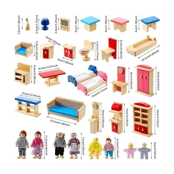 Muebles de casa de muñecas de madera con 8 piezas_3