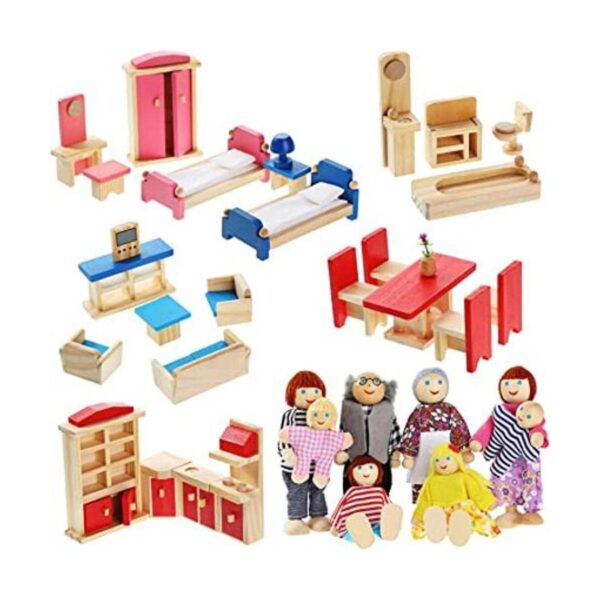 Muebles de casa de muñecas de madera con 8 piezas_1