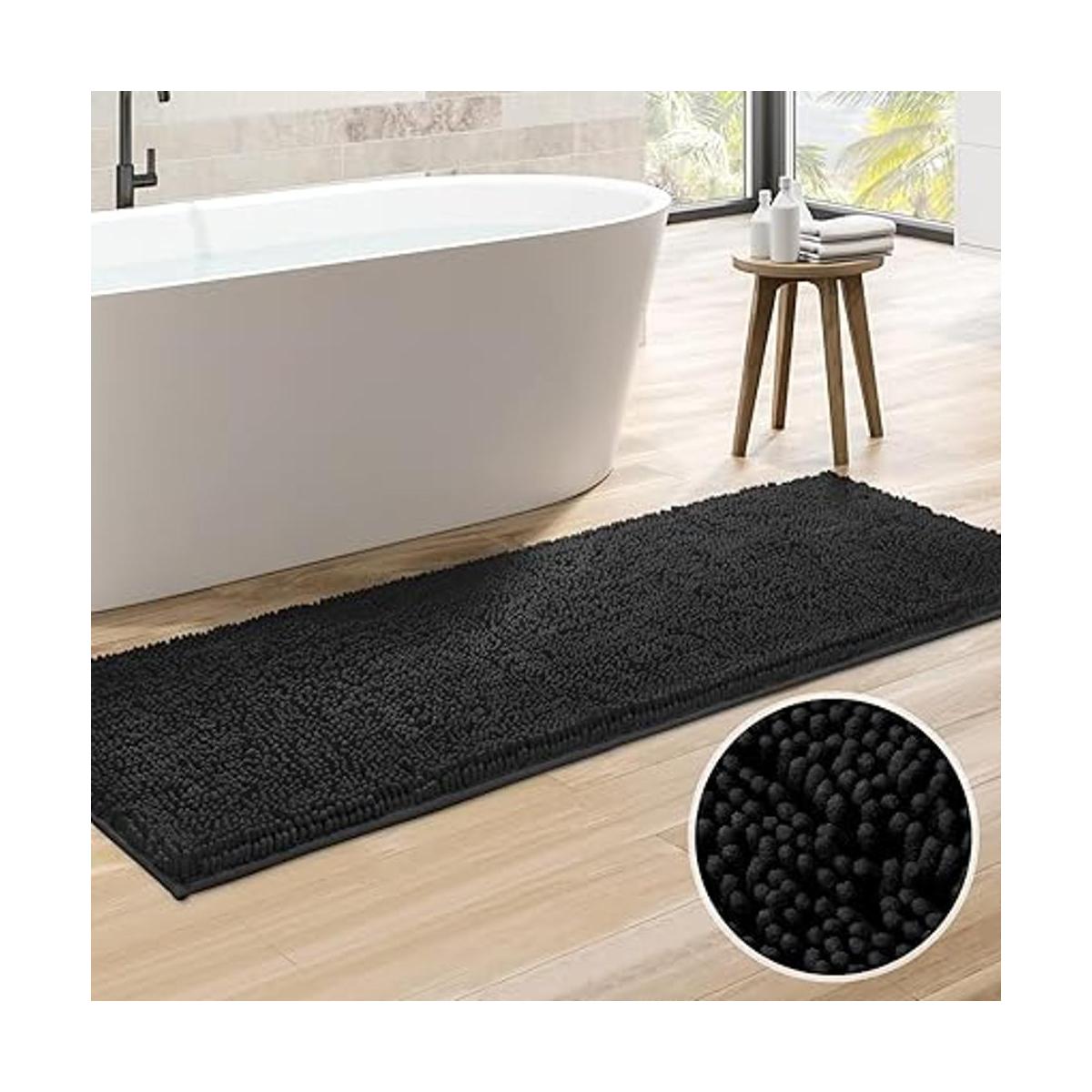 HOMEIDEAS Alfombra de baño negra de 20 x 60 pulgadas