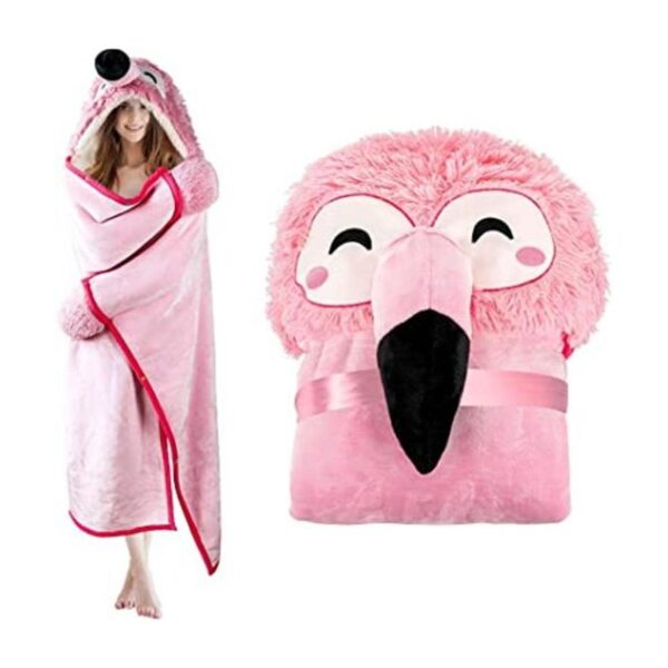 Manta con capucha de flamenco para adultos color rosa_1