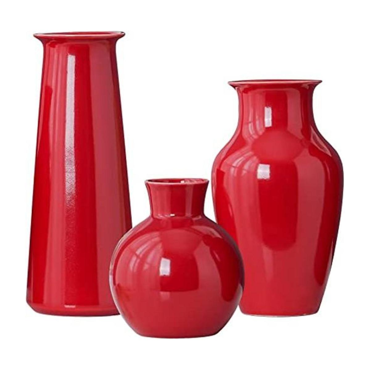 JDZMYF Jarrón de cerámica rojo para decoración del hogar