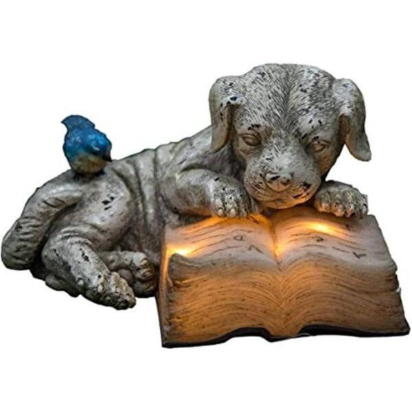 Estatua de resina para perro con energía solar para