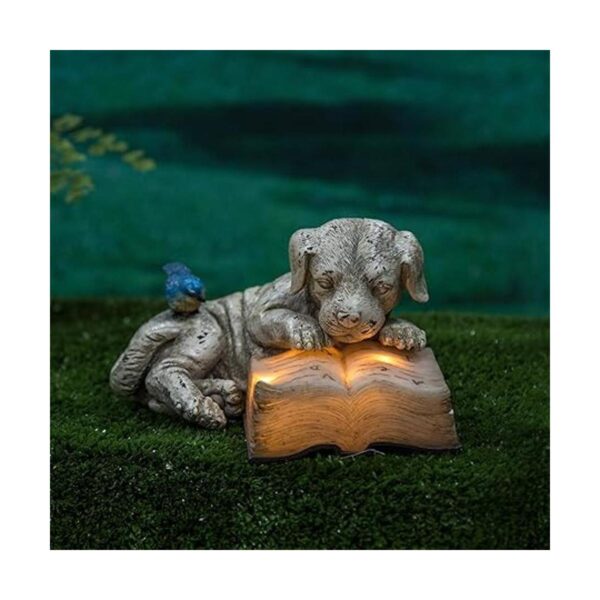 Estatua de resina para perro con energía solar para