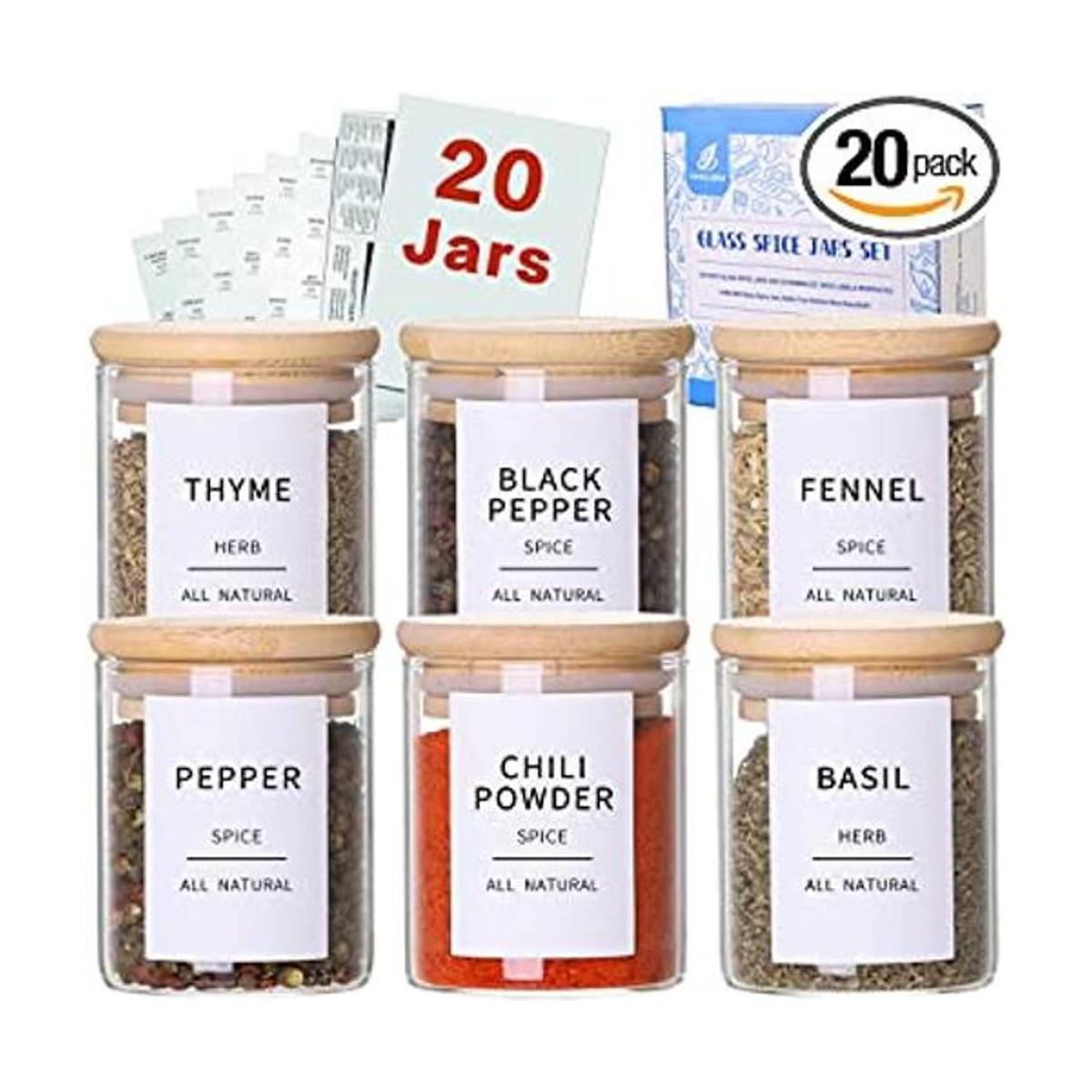 Tarros de vidrio para especias con tapas de bambú 20