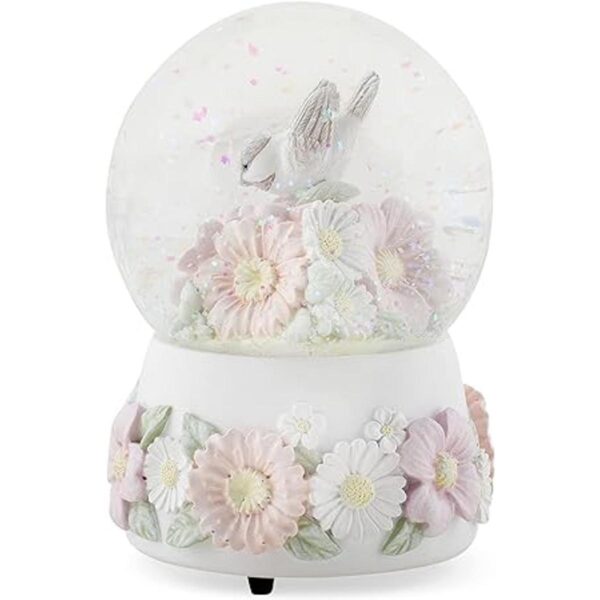 DEMDACO Chickadee Flowers Pastel Musical Snow Globe Plays_5