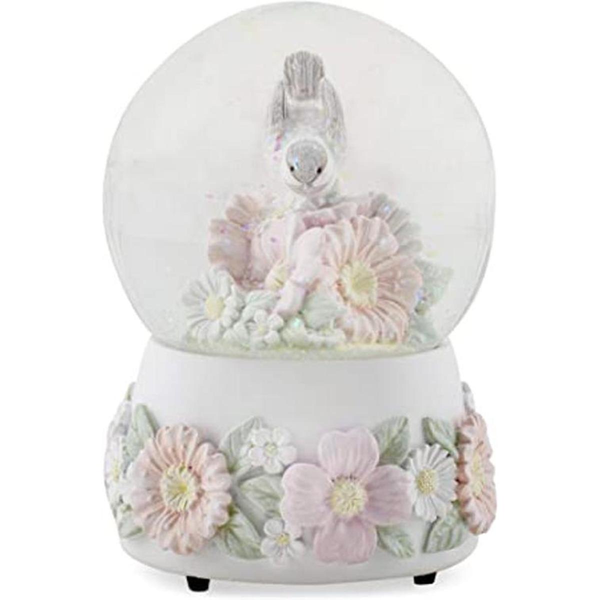 DEMDACO Chickadee Flowers Pastel Musical Snow Globe Plays