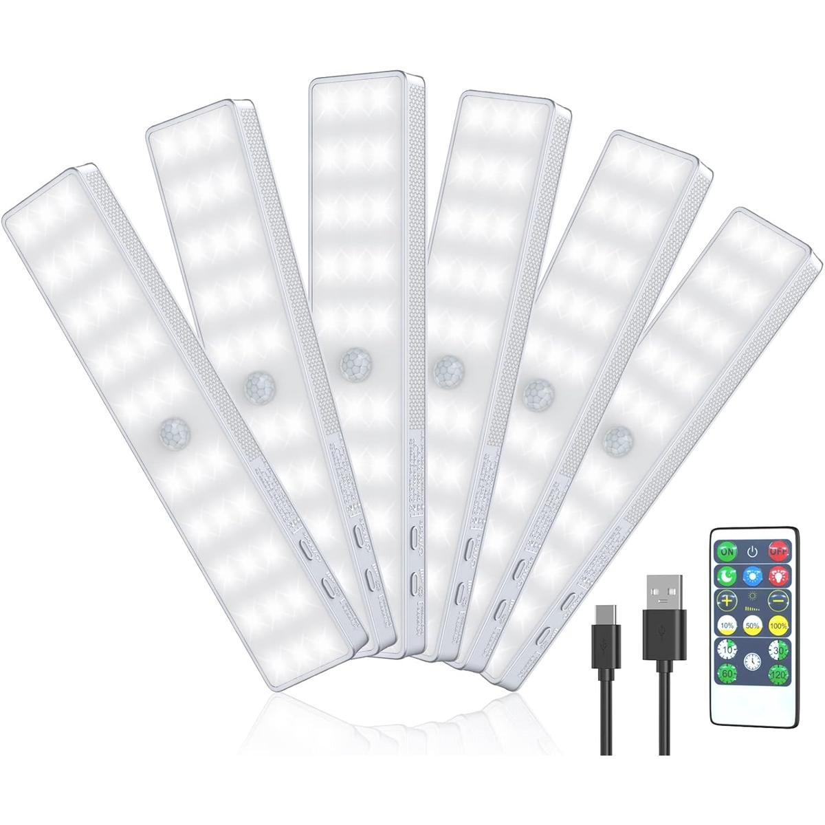 Luz LED para armario 6 unidades de 30 LED atenuador USB