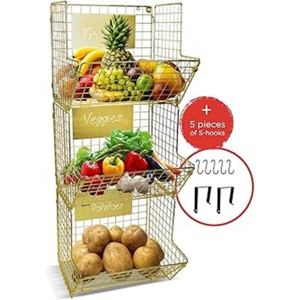 Culinary Couture Cesta colgante de alambre de 3 niveles