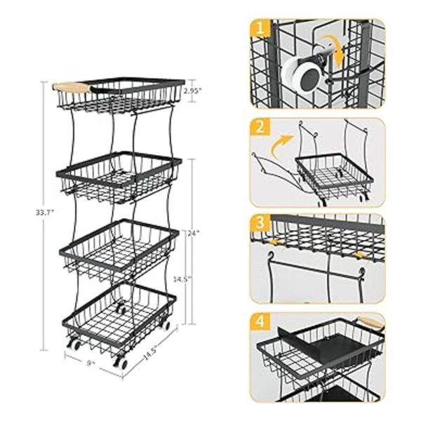 Fruit Vegetable Storage Basket for Kitchen 4 Tier Slim