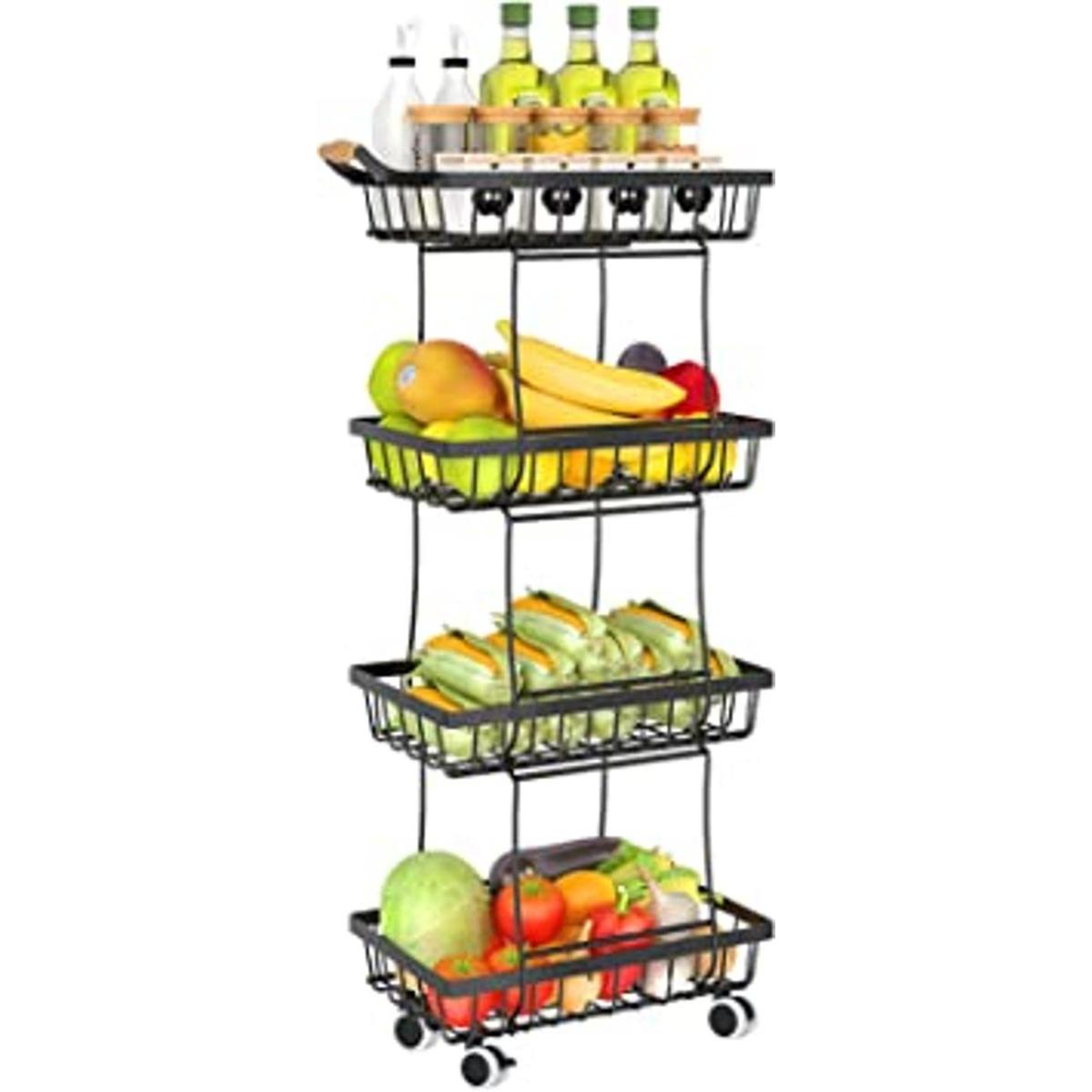Fruit Vegetable Storage Basket for Kitchen 4 Tier Slim