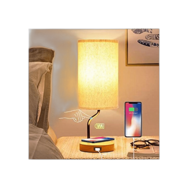 Lámpara de mesa de noche con cargador inalámbrico y puerto_1