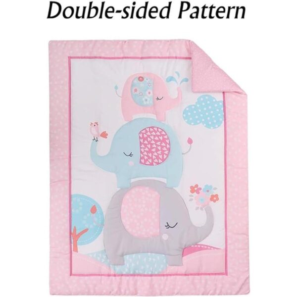 Juego de ropa de cama de cuna con elefante rosa de 3