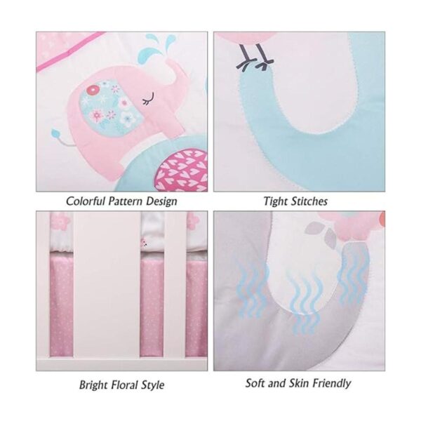 Juego de ropa de cama de cuna con elefante rosa de 3