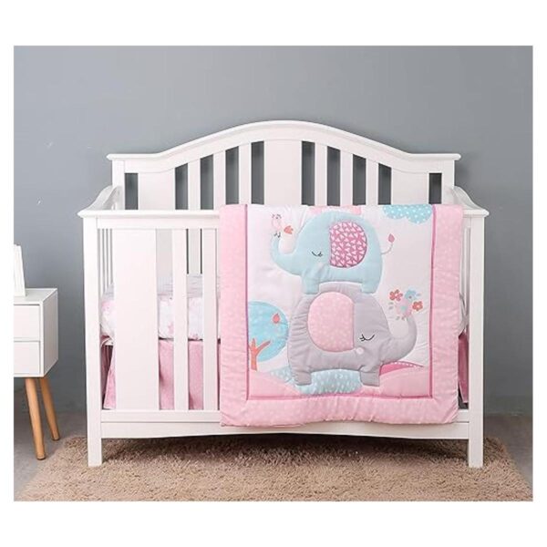 Juego de ropa de cama de cuna con elefante rosa de 3