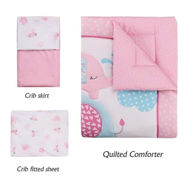 Juego de ropa de cama de cuna con elefante rosa de 3