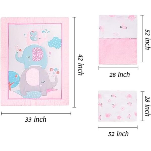 Juego de ropa de cama de cuna con elefante rosa de 3
