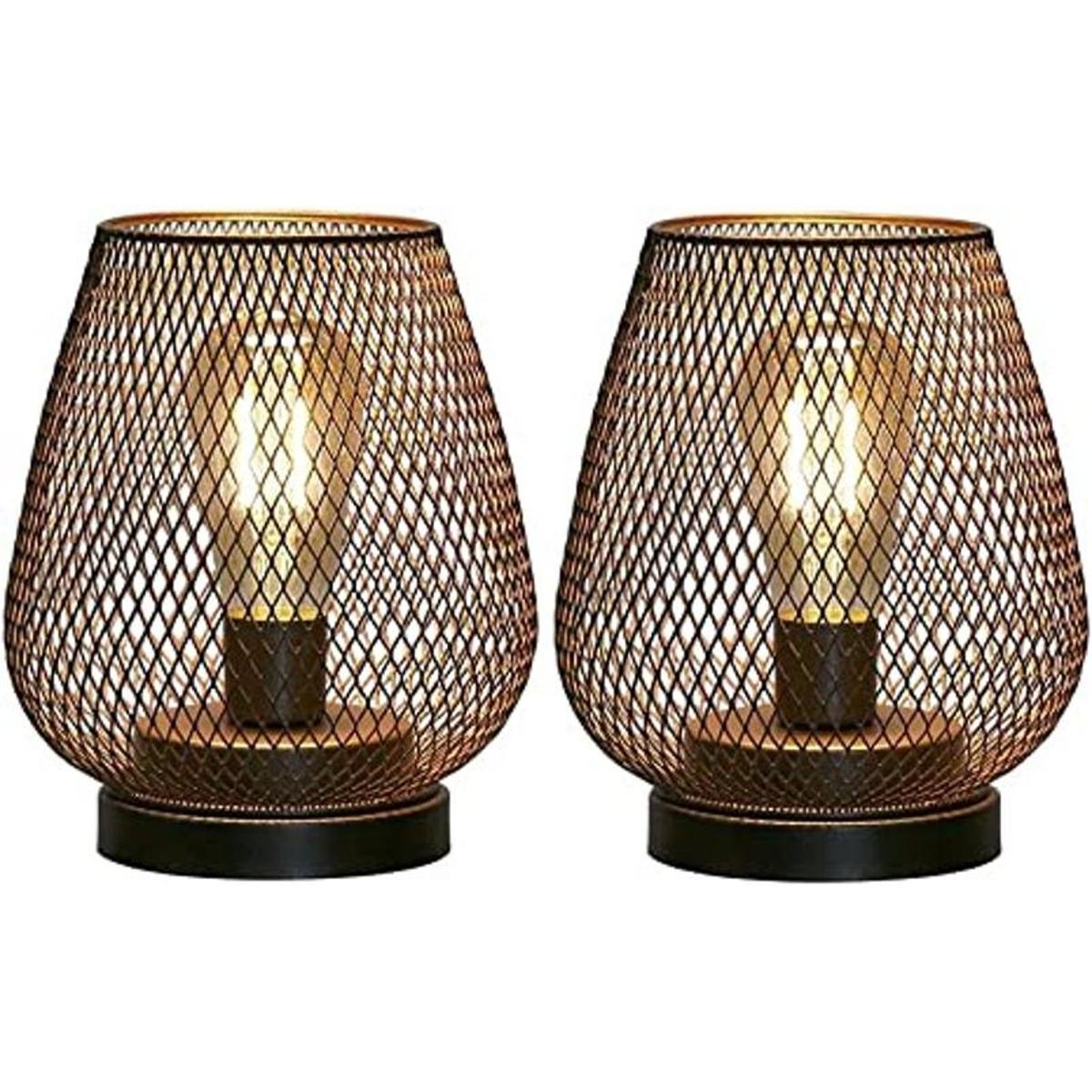 JHY DESIGN Juego de 2 linternas LED con jaula de metal