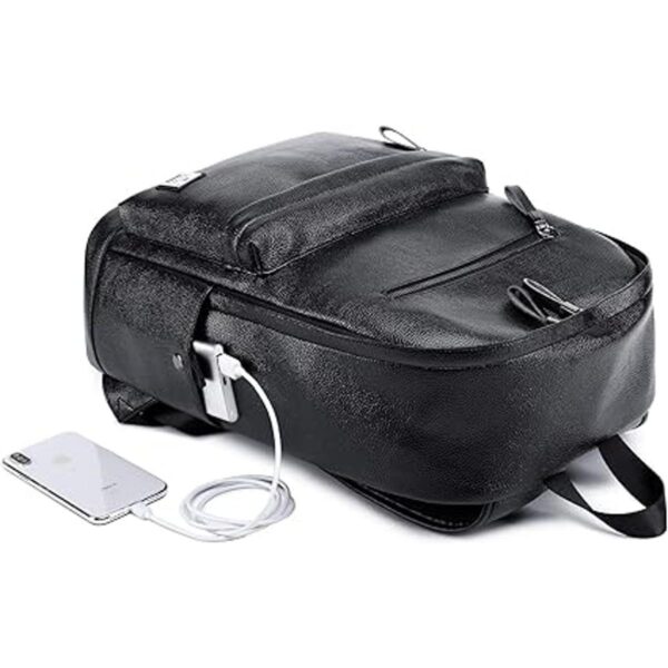 Mochila de cuero negro para computadora portátil para