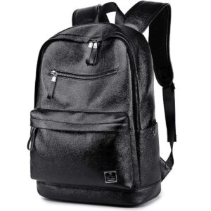 Mochila de cuero negro para computadora portátil para