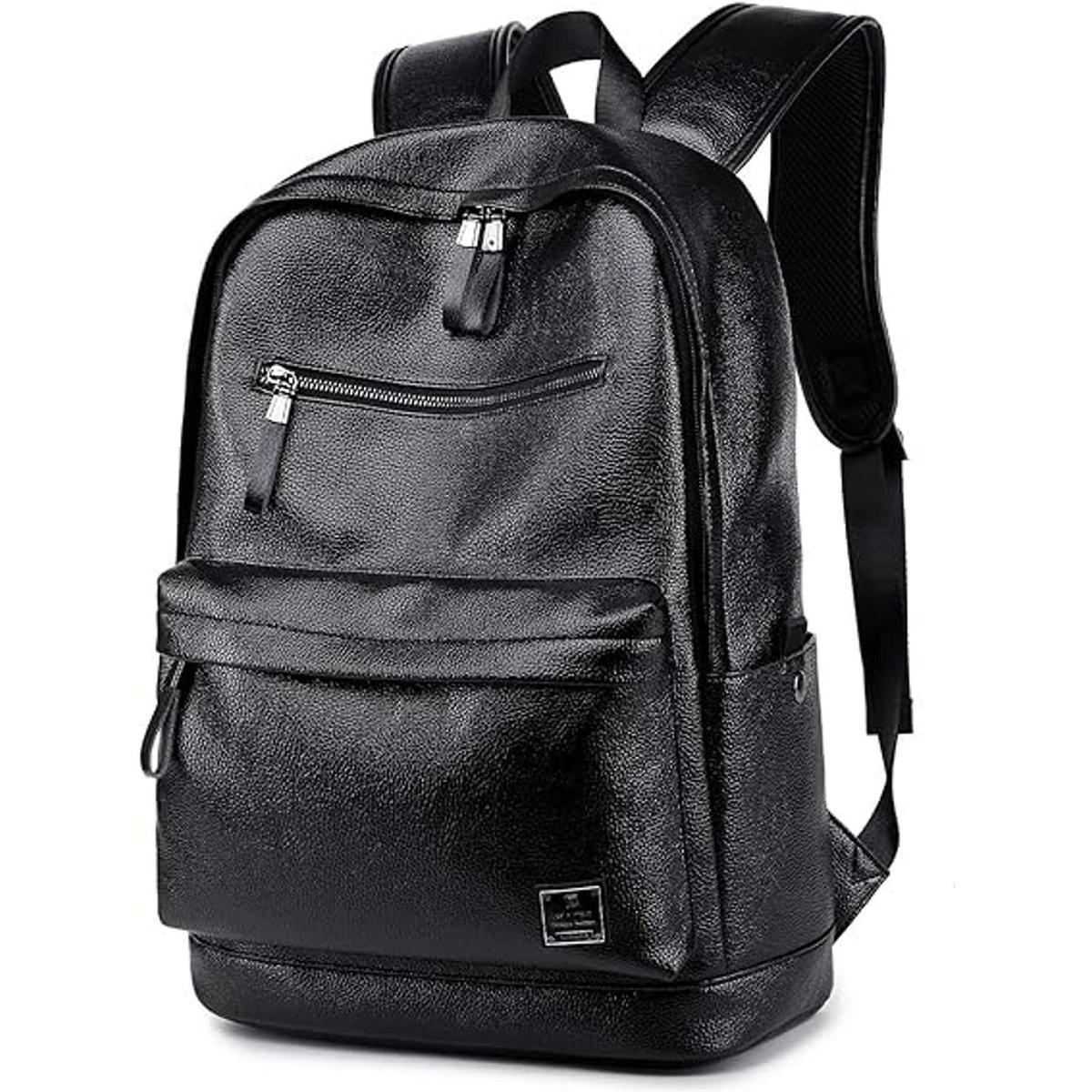 Mochila de cuero negro para computadora portátil para