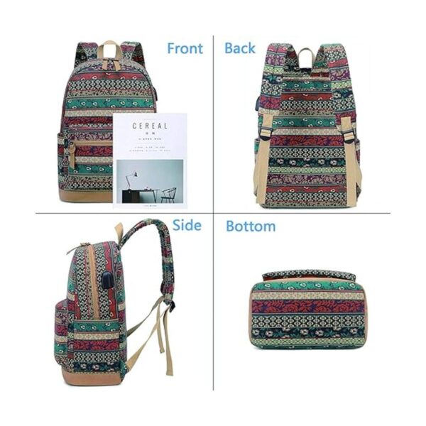 Mochila bohemia impermeable para laptop con puerto de