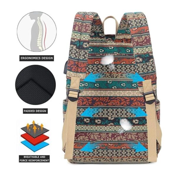 Mochila bohemia impermeable para laptop con puerto de
