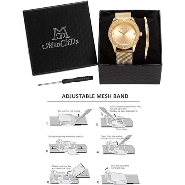 ManChDa Reloj de pulsera para mujer con malla de acero_3