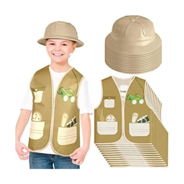 Chaleco explorador de 12 piezas para niños y 12 sombreros_1