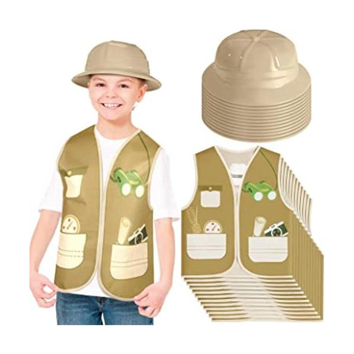 Chaleco explorador de 12 piezas para niños y 12 sombreros