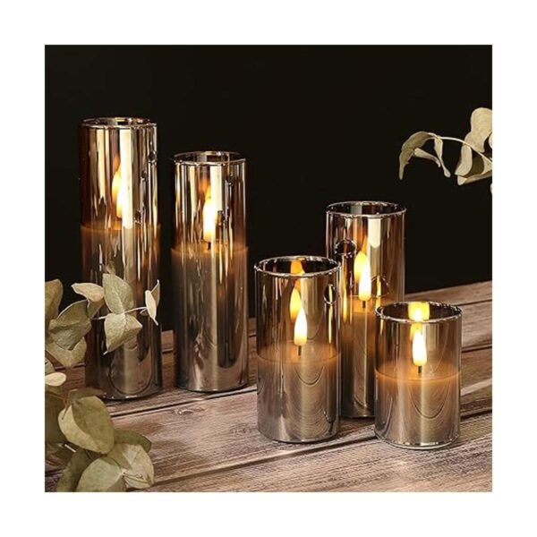 Eywamage Paquete de 5 velas de pilar sin llama delgadas en_3